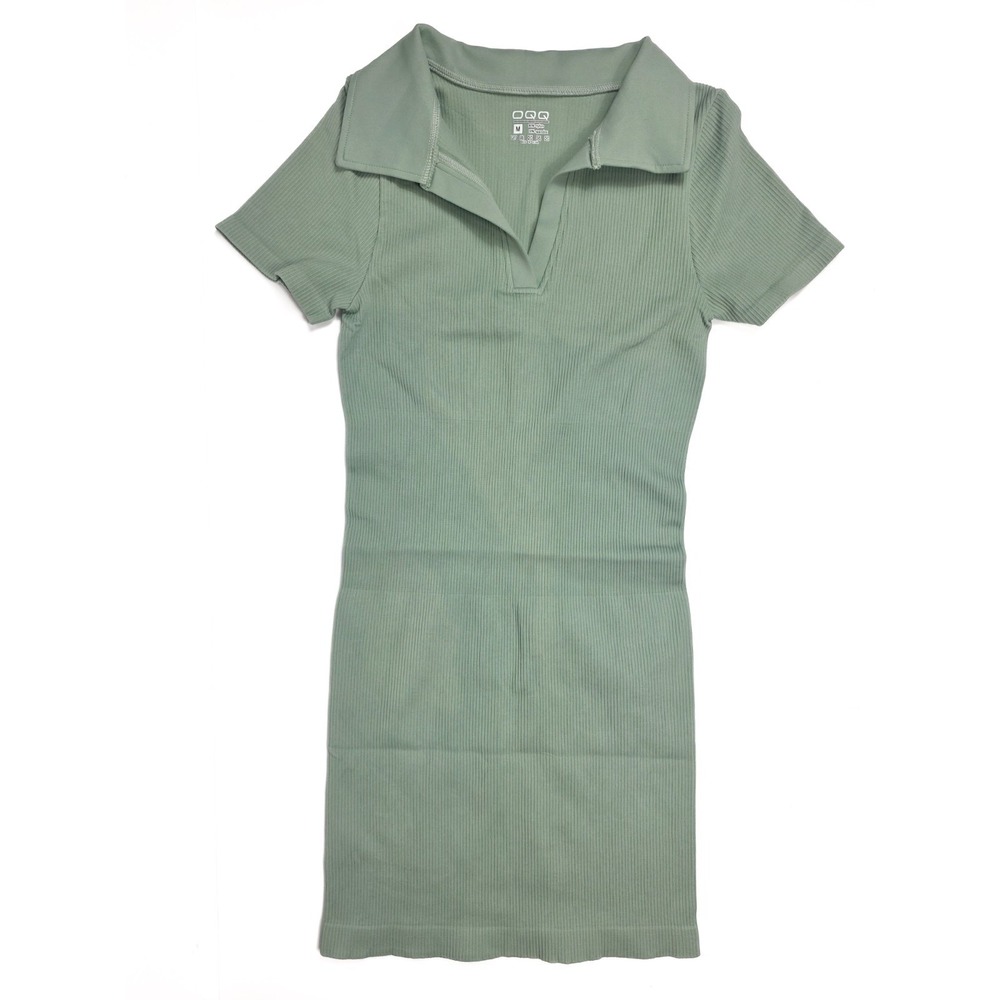 OQQ Pea Green Sexy Ribbed Short‎ Sleeve Mini Dress Women's Size Medium NWOT